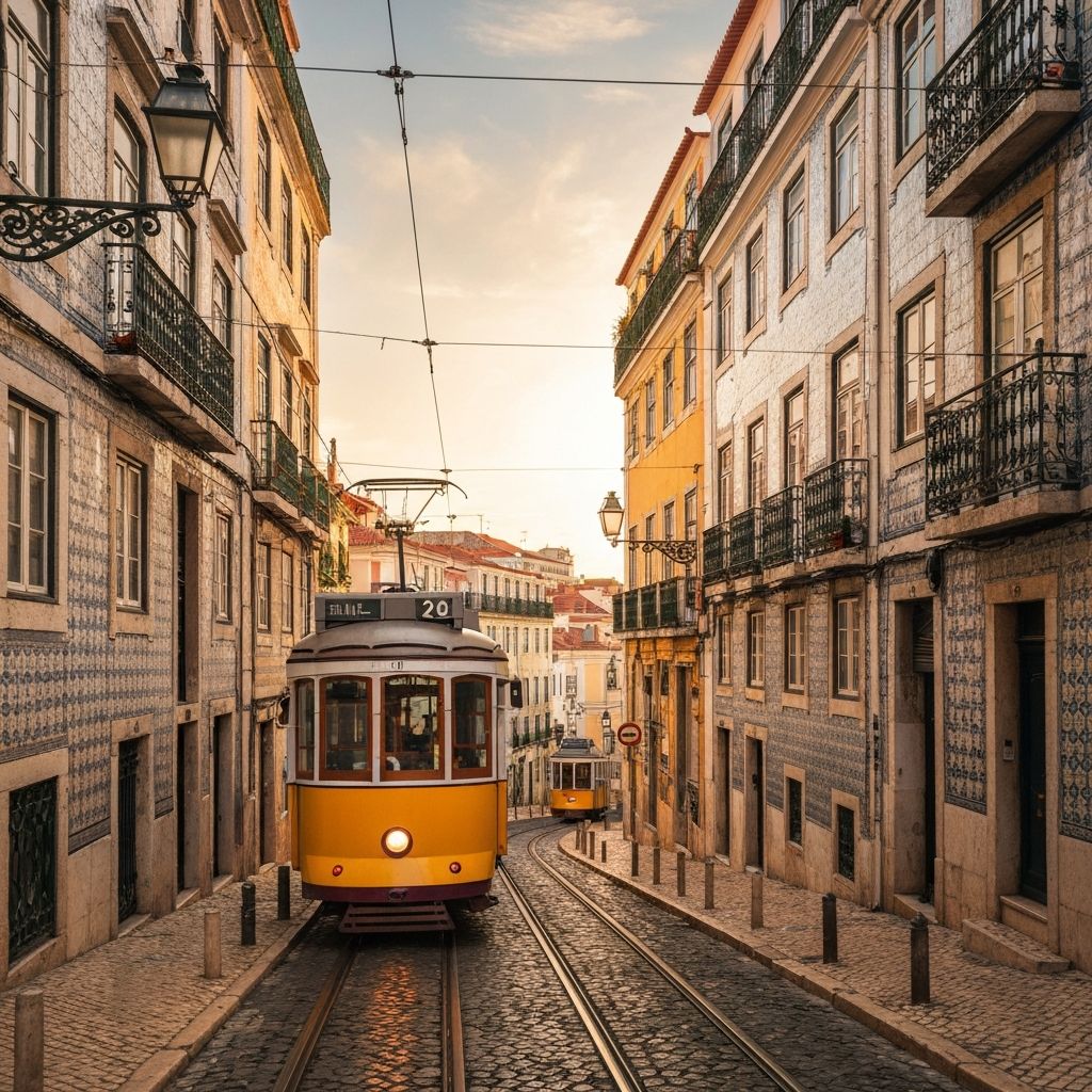 Yellow tram 28 in Alfama, Lisbon